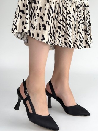 Jogana Siyah Cilt Simli Topuklu Ayakkabı - ER267842