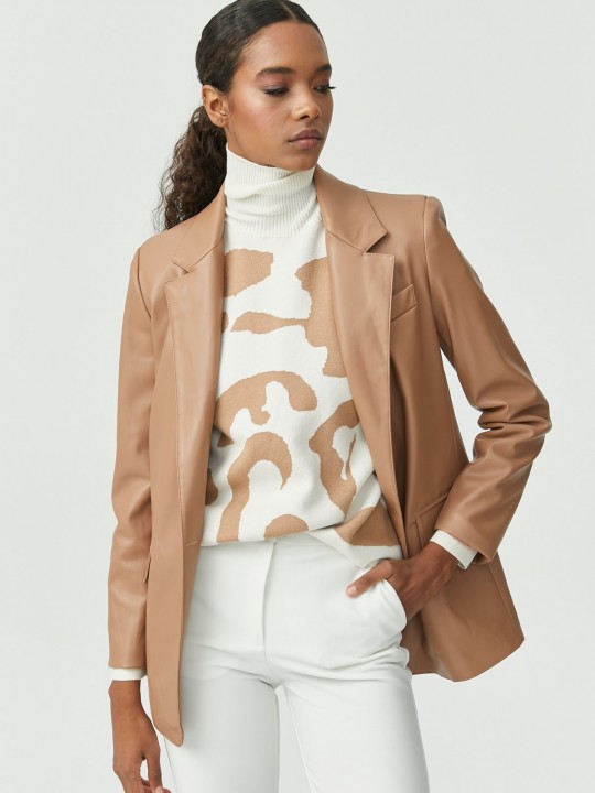 Armury Kadın Astarlı Tek Düğmeli Deri Ceket-PM392928 