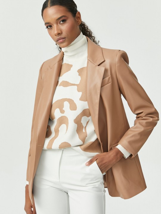 Armury Kadın Astarlı Tek Düğmeli Deri Ceket-PM392928 