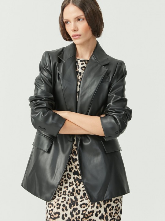 Armury Kadın Astarlı Tek Düğmeli Deri Ceket-PM392928 