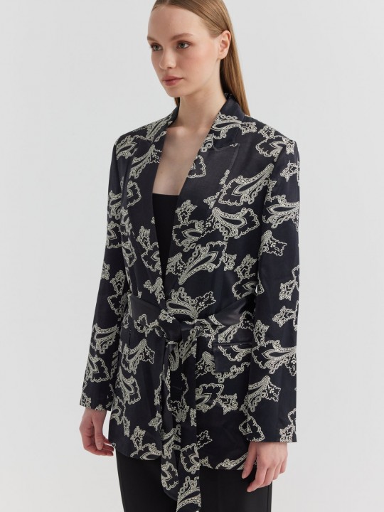 Armury Kadın Desenli Kemer Detaylı Ceket-PM406937 