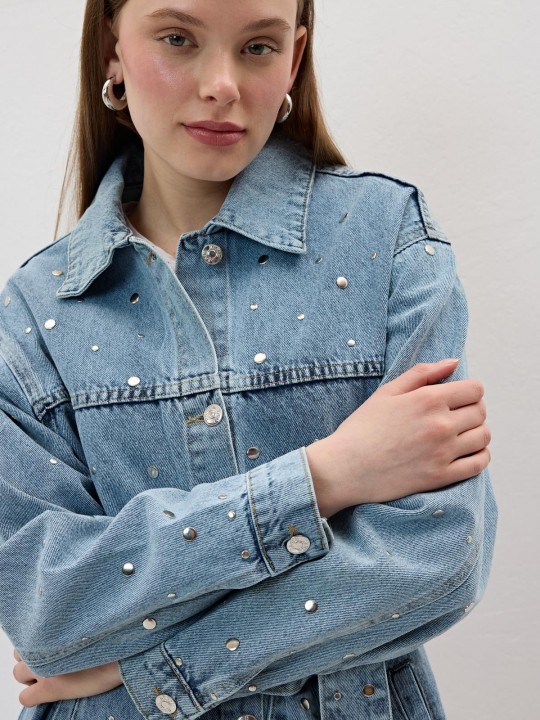 Armury Kadın Beli Kuşak Detaylı Drop Çakımlı Kot Ceket-LM28-5808