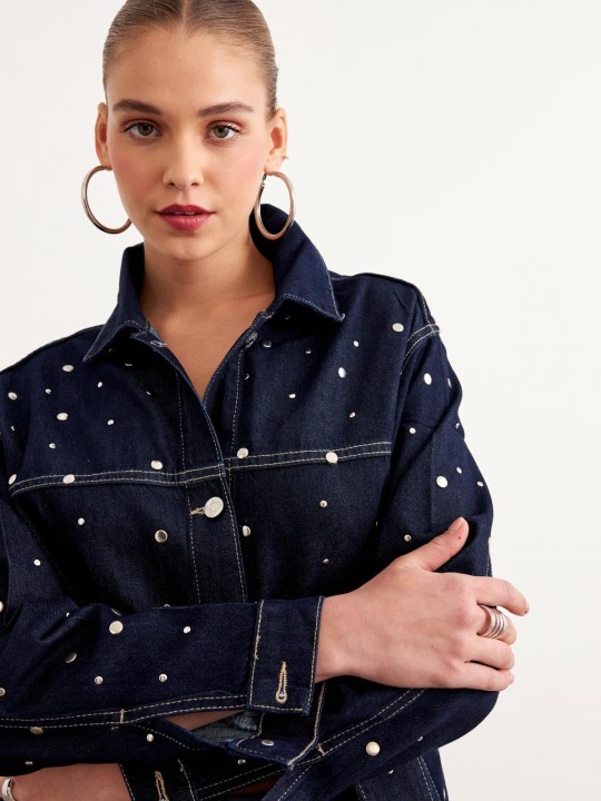 Armury Kadın Beli Kuşak Detaylı Drop Çakımlı Kot Ceket-LM28-5808