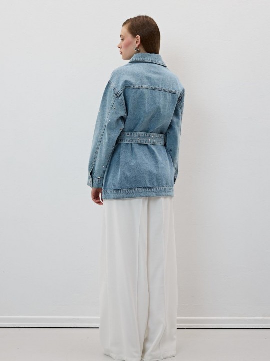 Armury Kadın Beli Kuşak Detaylı Drop Çakımlı Kot Ceket-LM28-5808