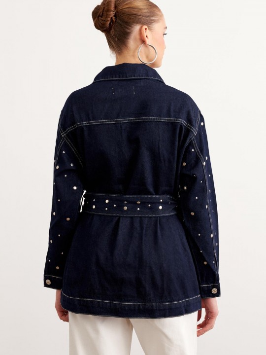 Armury Kadın Beli Kuşak Detaylı Drop Çakımlı Kot Ceket-LM28-5808