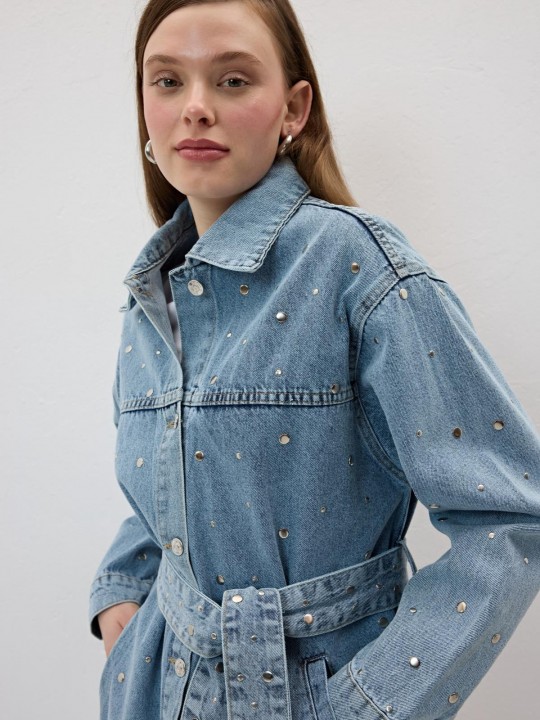 Armury Kadın Beli Kuşak Detaylı Drop Çakımlı Kot Ceket-LM28-5808