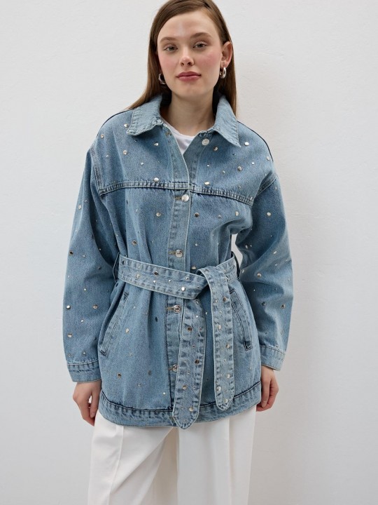 Armury Kadın Beli Kuşak Detaylı Drop Çakımlı Kot Ceket-LM28-5808