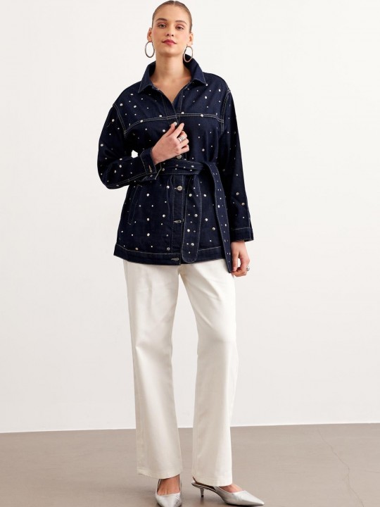 Armury Kadın Beli Kuşak Detaylı Drop Çakımlı Kot Ceket-LM28-5808