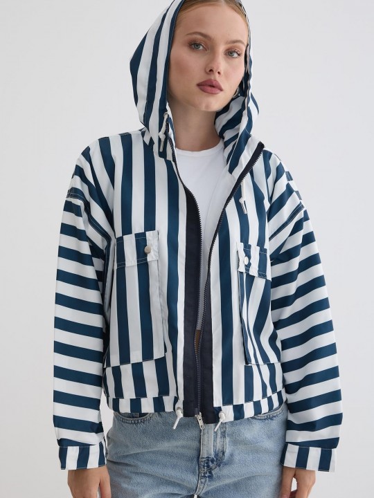 Armury Kadın Marine Çizgili Kapüşonlu Ceket-LVM28-5654