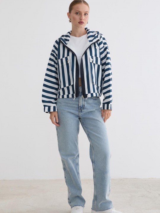 Armury Kadın Marine Çizgili Kapüşonlu Ceket-LVM28-5654