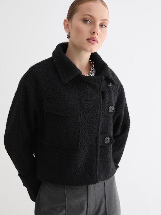 Armury Kadın Ön Düğmeli Cep Detaylı Kısa Mont-LM28-5844