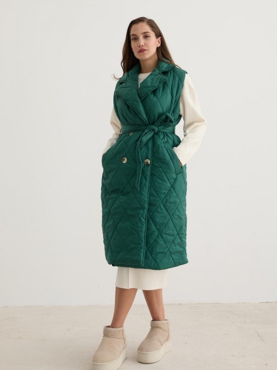 Armury Kadın Önü Düğmeli Beli Kuşak Detaylı Kapitone Yelek-LY28-9071