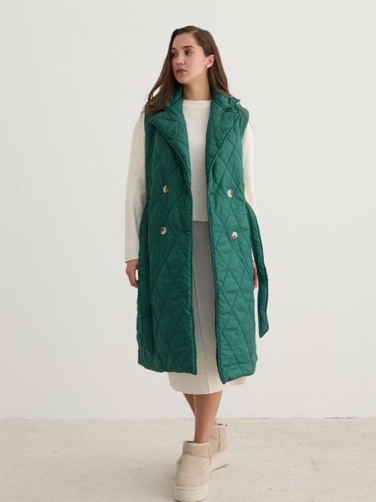 Armury Kadın Önü Düğmeli Beli Kuşak Detaylı Kapitone Yelek-LY28-9071