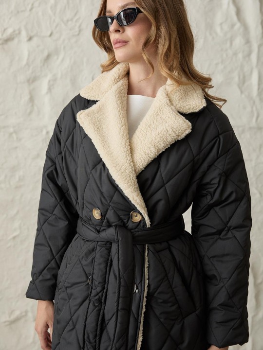 Armury Kadın Yakası Suni Kürklü Düğmeli Kapitoneli Mont-LM28-5534