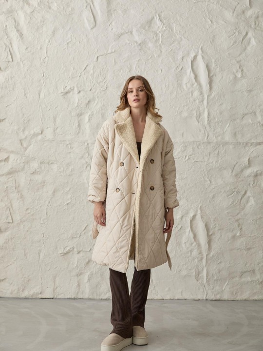 Armury Kadın Yakası Suni Kürklü Düğmeli Kapitoneli Mont-LM28-5534