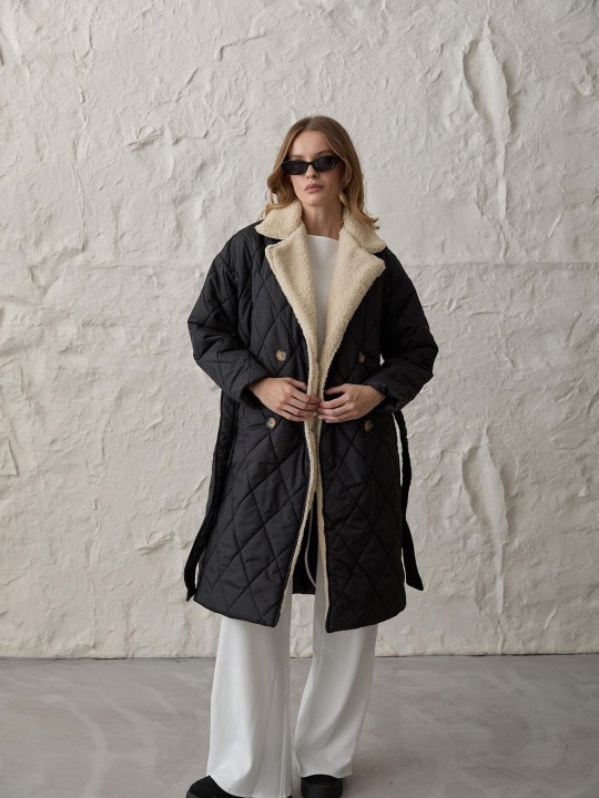 Armury Kadın Yakası Suni Kürklü Düğmeli Kapitoneli Mont-LM28-5534