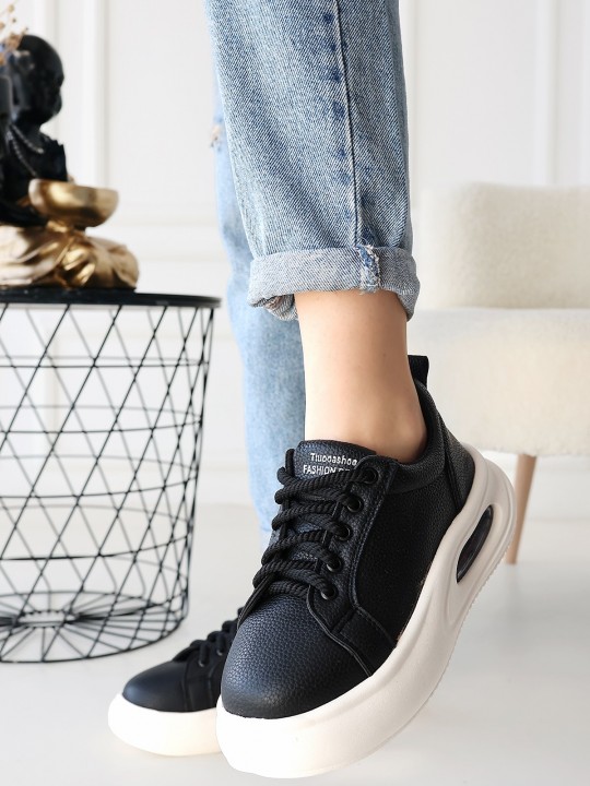 Chreus Siyah Cilt Bağcıklı Spor Ayakkabı - ER257233