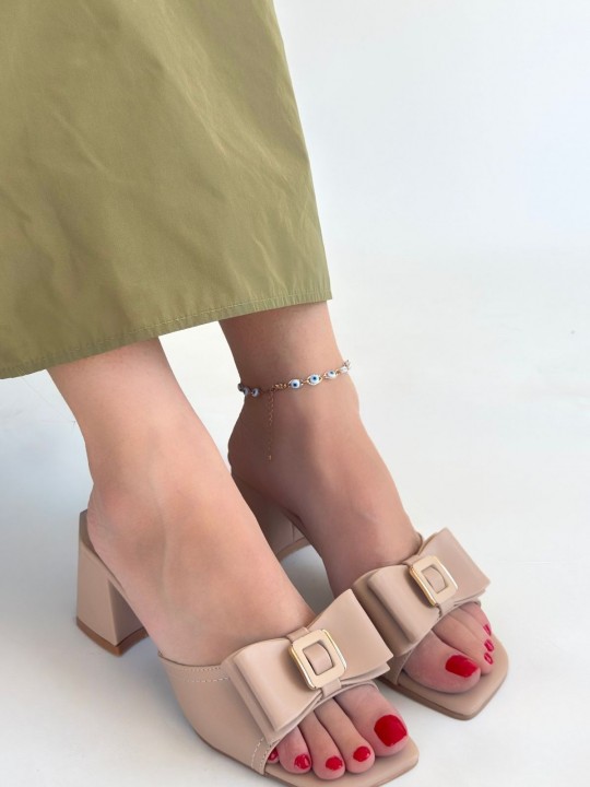 Veora  Nude Cilt Topuklu Terlik - ER265360