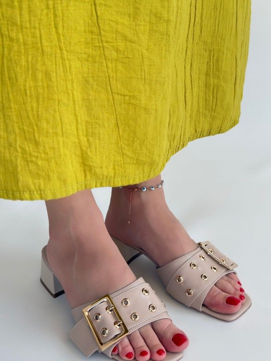 Cirey Bej Cilt Topuklu Terlik - ER265411