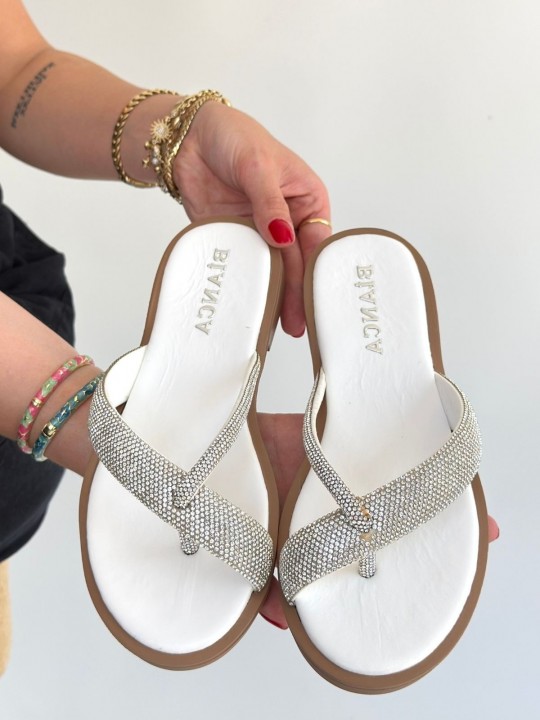 Edaya Gümüş Boncuk İşlemeli Terlik - ER265418