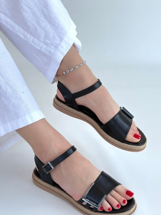 Avelia Siyah Cilt Sandalet - ER265394