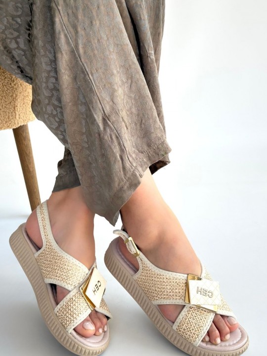 Ceryn Bej Hasır Cilt Sandalet - ER265837