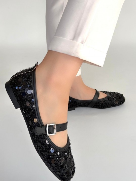 Zaty Siyah Süet Siyah Pullu Babet Ayakkabı - ER267227