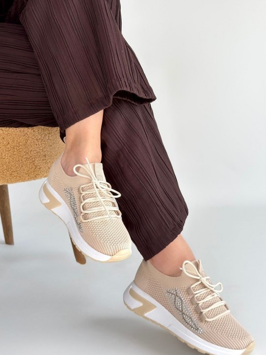 Belion Bej Triko Bağcıklı Spor Ayakkabı - ER267244