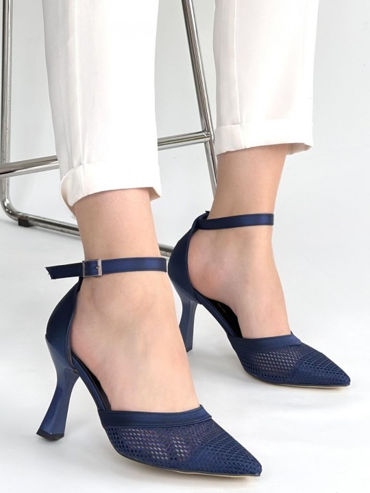 Kenya Lacivert Saten Topuklu Ayakkabı - ER267845