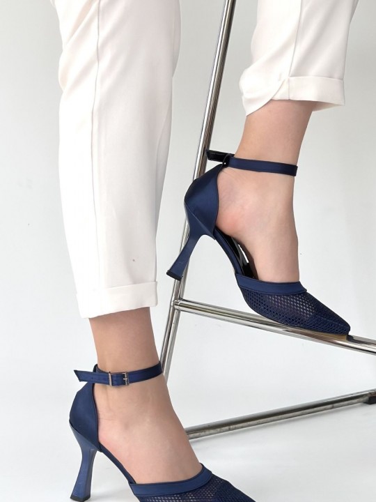 Kenya Lacivert Saten Topuklu Ayakkabı - ER267845
