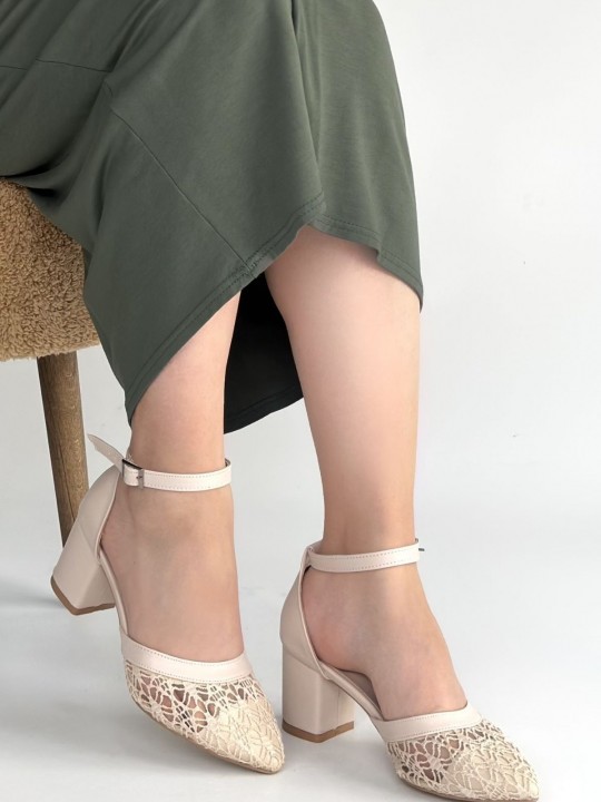 Demosa Cilt Tül Detaylı Topuklu Ayakkabı - ER267824