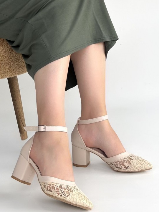 Demosa Cilt Tül Detaylı Topuklu Ayakkabı - ER267824