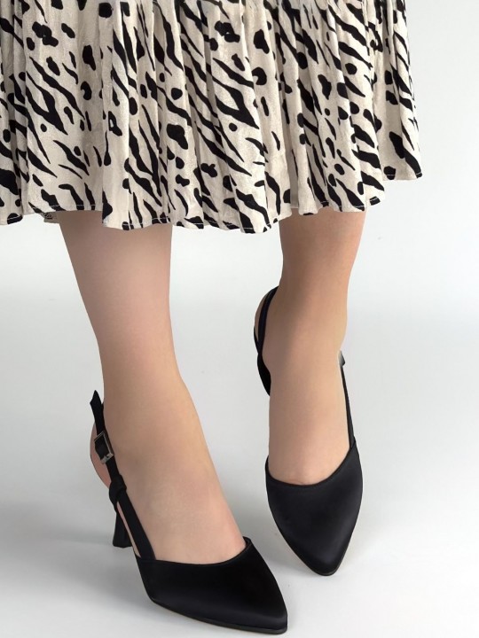 Mindra Siyah Saten Topuklu Ayakkabı - ER267829