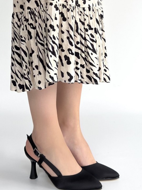 Jogana Siyah Cilt Simli Topuklu Ayakkabı - ER267842