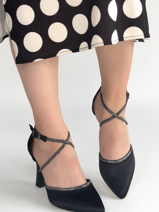 Kanjia Siyah Saten Topuklu Ayakkabı - ER267817
