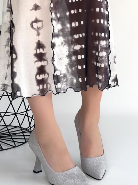 Meyra Gümüş Saten Simli Topuklu Ayakkabı - ER267844