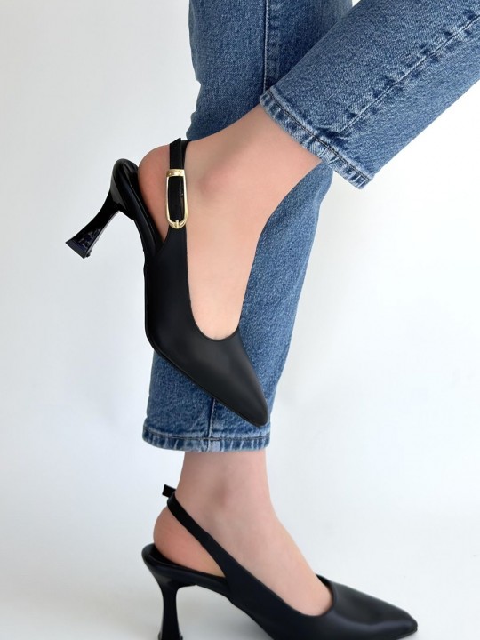 Hiera Siyah Cilt Topuklu Ayakkabı - ER267912 