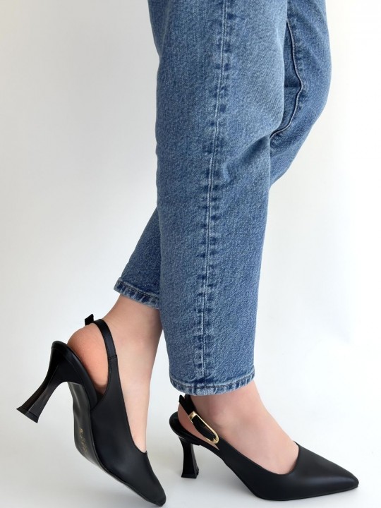 Hiera Siyah Cilt Topuklu Ayakkabı - ER267912 