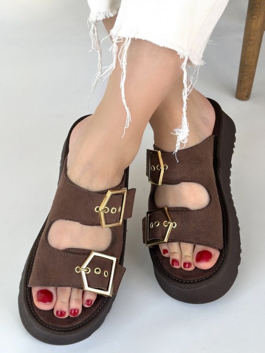 Coera Süet Çift Tokalı Terlik - ER268050