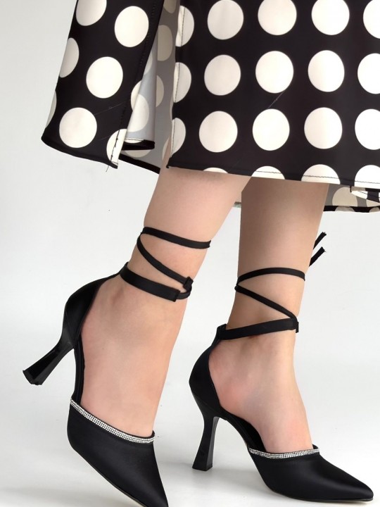 Tenira Saten Bilekten Bağcıklı Topuklu Ayakkabı - ER267816 