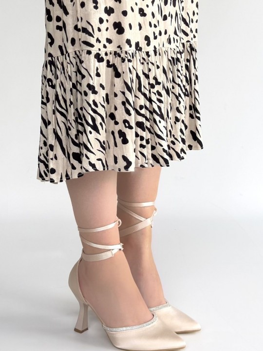 Tenira Saten Bilekten Bağcıklı Topuklu Ayakkabı - ER267816 