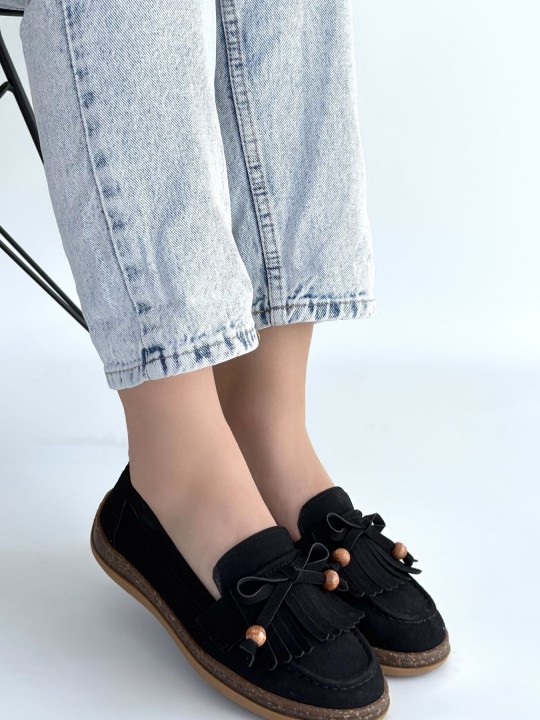 Baryon Noir Deri Tozu Süet Babet Ayakkabı - ER268096