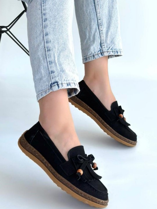 Baryon Noir Deri Tozu Süet Babet Ayakkabı - ER268096